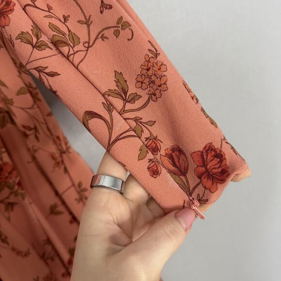 Mother of Pearl Dress Womens 10 Pink Crepe Midi Floral V-Neck Ruffle Cottage - Picture 7 of 16